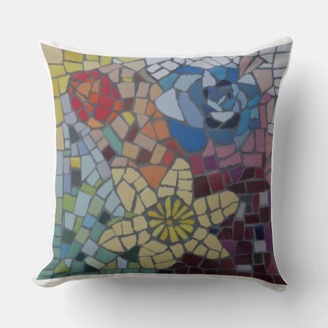 Dutch Flowers Colorful Mosaic Pillow Kussen (Voorkant)