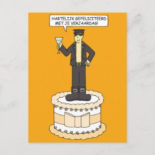 Dutch Happy Birthday Cartoon Man in Leather Briefkaart