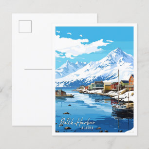 Dutch Harbor Alaska vintage reisillustratie Briefkaart
