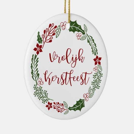 Dutch Merry Christmas Wreath, Vrolijk Kerstfeest Keramisch Ornament (Rechts)