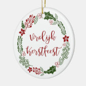 Dutch Merry Christmas Wreath, Vrolijk Kerstfeest Keramisch Ornament (Links)