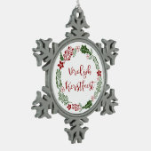 Dutch Merry Kerstmis Wreath, Vrolijk Kerstlijk man Tin Sneeuwvlok Ornament (Links)