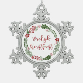Dutch Merry Kerstmis Wreath, Vrolijk Kerstlijk man Tin Sneeuwvlok Ornament
