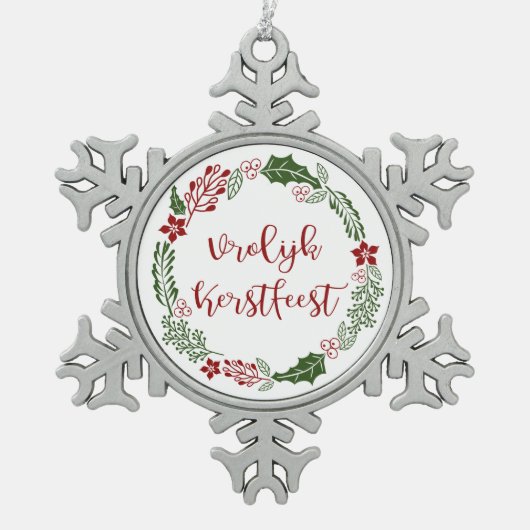 Dutch Merry Kerstmis Wreath, Vrolijk Kerstlijk man Tin Sneeuwvlok Ornament (Voorkant)