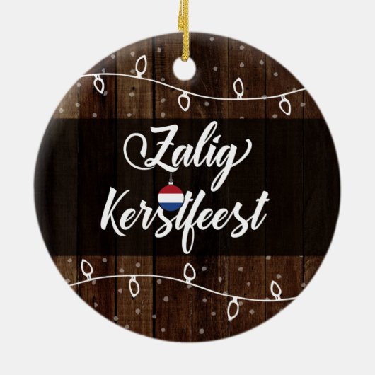 Dutch Merry Kerstmis, Zalige Kerstmis Rustic Keramisch Ornament (Achterkant)