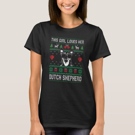 Dutch Shepherd Girl Cool Ugly Christmas for Dog Mo T-shirt (Voorkant)