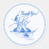 Dutch Style Delfts Blauwe Kikkers en Vogel Bedankt Ronde Sticker (Voorkant)