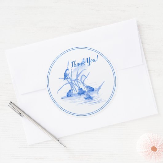 Dutch Style Delfts Blauwe Kikkers en Vogel Bedankt Ronde Sticker (Envelop)