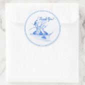 Dutch Style Delfts Blauwe Kikkers en Vogel Bedankt Ronde Sticker (Tas)