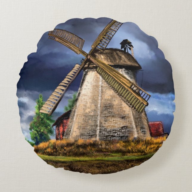 Dutch Windmill Round Pillow Rond Kussen (Voorkant)