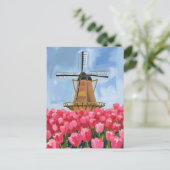 Dutch Windmill Tulip Flower Field Watercolor Briefkaart (Staand voorkant)