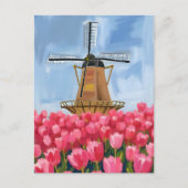 Dutch Windmill Tulip Flower Field Watercolor Briefkaart (Voorkant)