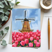 Dutch Windmill Tulip Flower Field Watercolor Briefkaart
