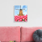 Dutch Windmill Tulip Flower Field Watercolor Canvas Afdruk (Insitu (Woonkamer))