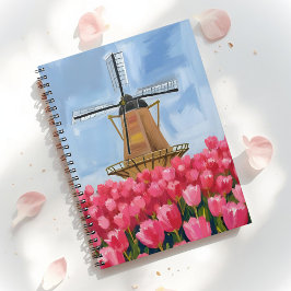 Dutch Windmill | Tulip Flower Field Watercolor Notitieboek