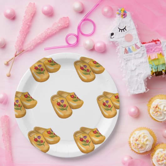 Dutch Wooden Shoes with Tulips, Klompen, Holland Papieren Bordje (Feest)