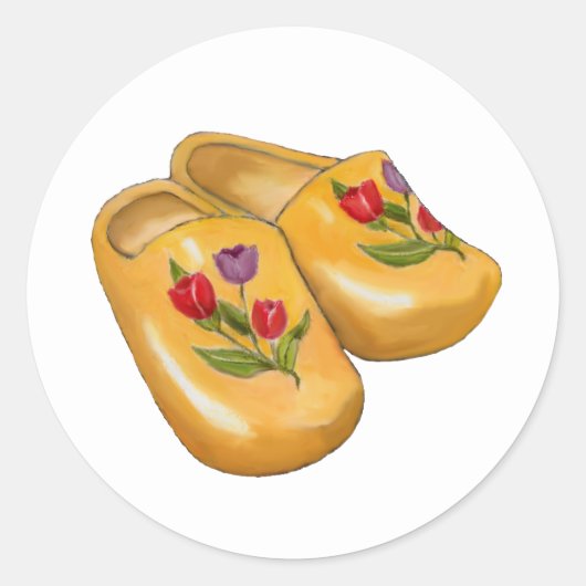 Dutch Wooden Shoes with Tulips, Klompen, Holland Ronde Sticker (Voorkant)