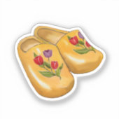 Dutch Wooden Shoes with Tulips, Klompen, Holland Sticker (Voorkant)