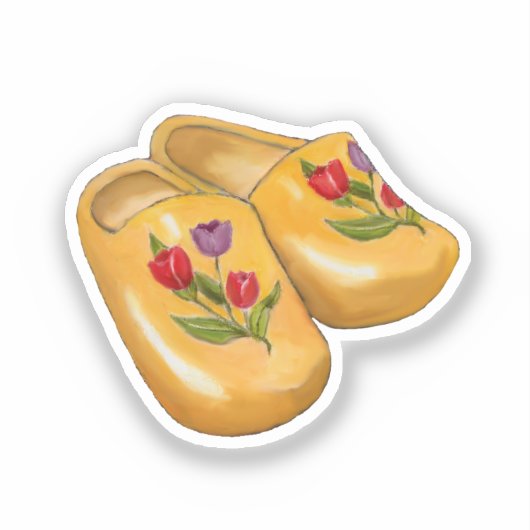 Dutch Wooden Shoes with Tulips, Klompen, Holland Sticker (Voorkant)