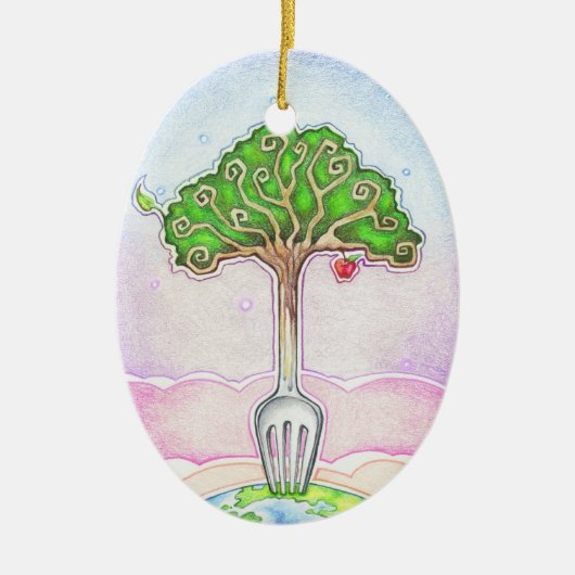 DUURZAAM VOEDSEL VOOR LEVEN KERAMISCH ORNAMENT (Voorkant)