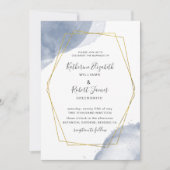Duurzame goudelegante blauwe bruiloft Uitnodiging (Voorkant)