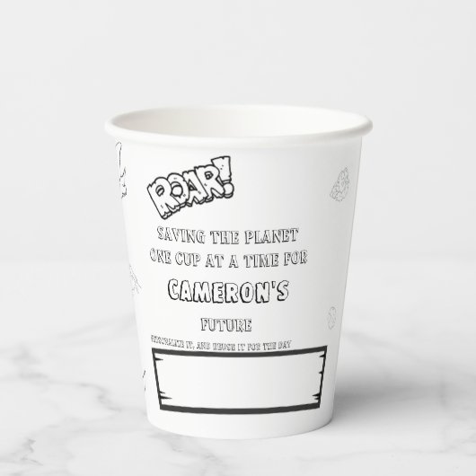 Duurzame kleuractiviteit leuke dinosaurusfeestje papieren bekers (Achterkant)