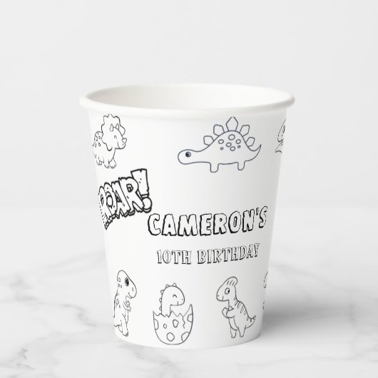 Duurzame kleuractiviteit leuke dinosaurusfeestje papieren bekers (Voorkant)