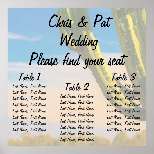 Duurzame Saguaro Wedding Seding Chart Drie Tabelle Poster (Voorkant)