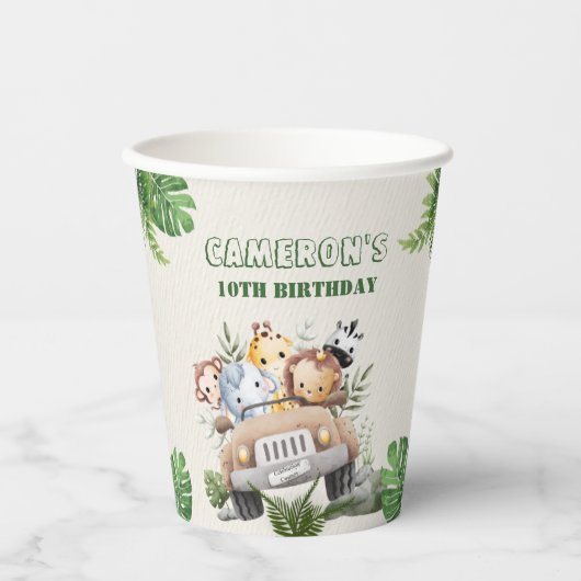 Duurzame Schattigee Kawaii Green Wild Safari Diere Papieren Bekers (Voorkant)