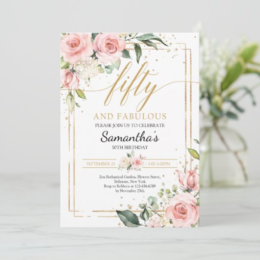 Duw bloemen zwart roze goud, vijftig en geweldig kaart (Staand voorkant)