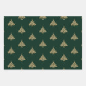 Duw gouden rode donkergroene en zwarte kerstbomen inpakpapier vel (Voorkant 2)