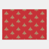 Duw gouden rode donkergroene en zwarte kerstbomen inpakpapier vel (Voorkant)