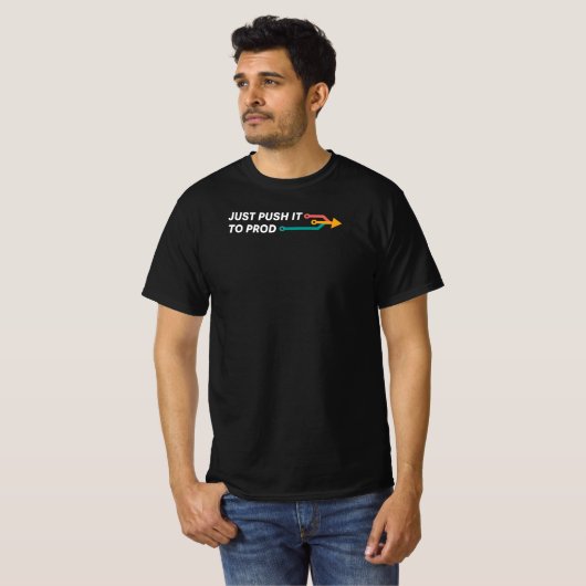 Duw het gewoon naar Prod Funny Programmer T-shirt (Voorkant volledig)