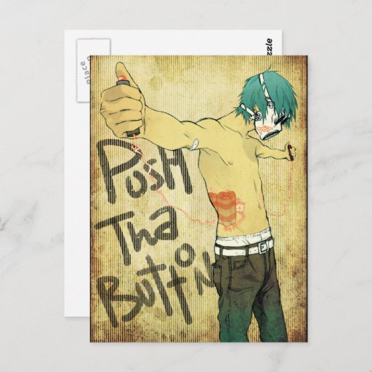 Duw op de Button Briefkaart (Voorkant / Achterkant)