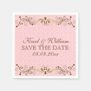 Duw roze maskers en gouden kant servetten