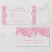 Duw witte en roze Paisley Lace Appointment Card Afsprakenkaartje (Voorkant / Achterkant)