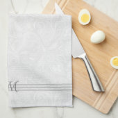 Duw witte patroonstrips en monogram theedoek (Quarter Fold)