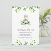 Duw Zebra | Safari Theme Greenery Baby shower Kaart (Staand voorkant)