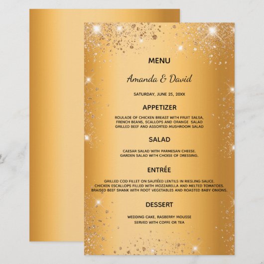 Duwmenu goud metaalglitterstof elegant (Voorkant / Achterkant)