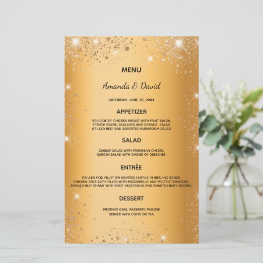 Duwmenu goud metaalglitterstof elegant (Staand voorkant)