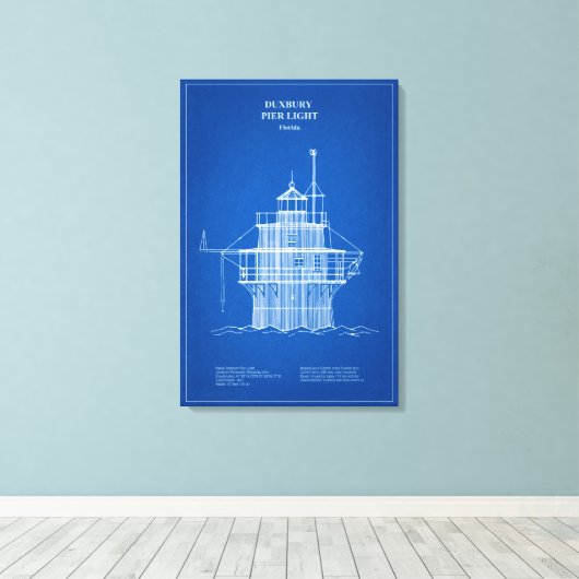 Duxbury Pier Light Lighthouse - Massachusetts – AD Canvas Afdruk (Insitu (Houten vloer))