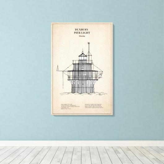 Duxbury Pier Light Lighthouse - Massachusetts -SBD Canvas Afdruk (Insitu (Houten vloer))