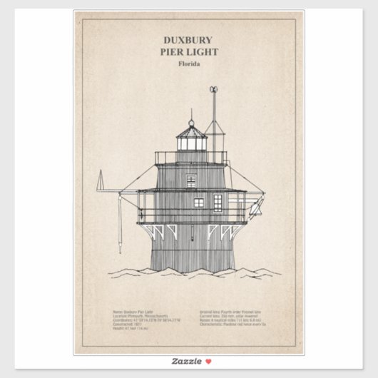 Duxbury Pier Light Lighthouse - Massachusetts -SBD Sticker (Vel)