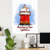 Duxbury Pier Lighthouse Aquarel - Massachusetts Poster (Thuiskantoor)