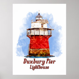 Duxbury Pier Lighthouse Aquarel - Massachusetts Poster