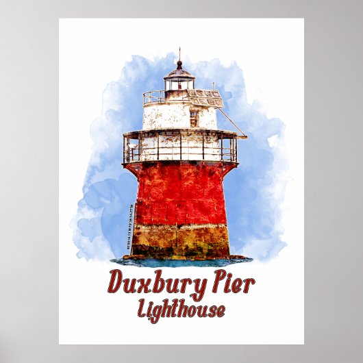 Duxbury Pier Lighthouse Aquarel - Massachusetts Poster (Voorkant)