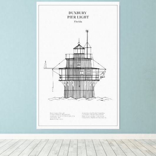 Duxbury Pier Lighthouse - Massachusetts - Verenigd Canvas Afdruk (Insitu (Houten vloer))