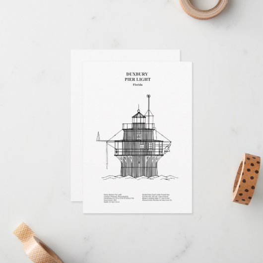 Duxbury Pier Lighthouse - Massachusetts - Verenigd Notitiekaartje (Voorkant / Achterkant in situ)