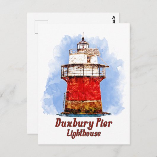 Duxbury Pier Lighthouse Waterverf - Massachusetts Briefkaart (Voorkant / Achterkant)