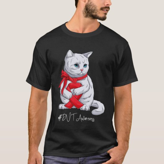 DVT Awareness Month Red Ribbon Cat T-shirt (Voorkant)